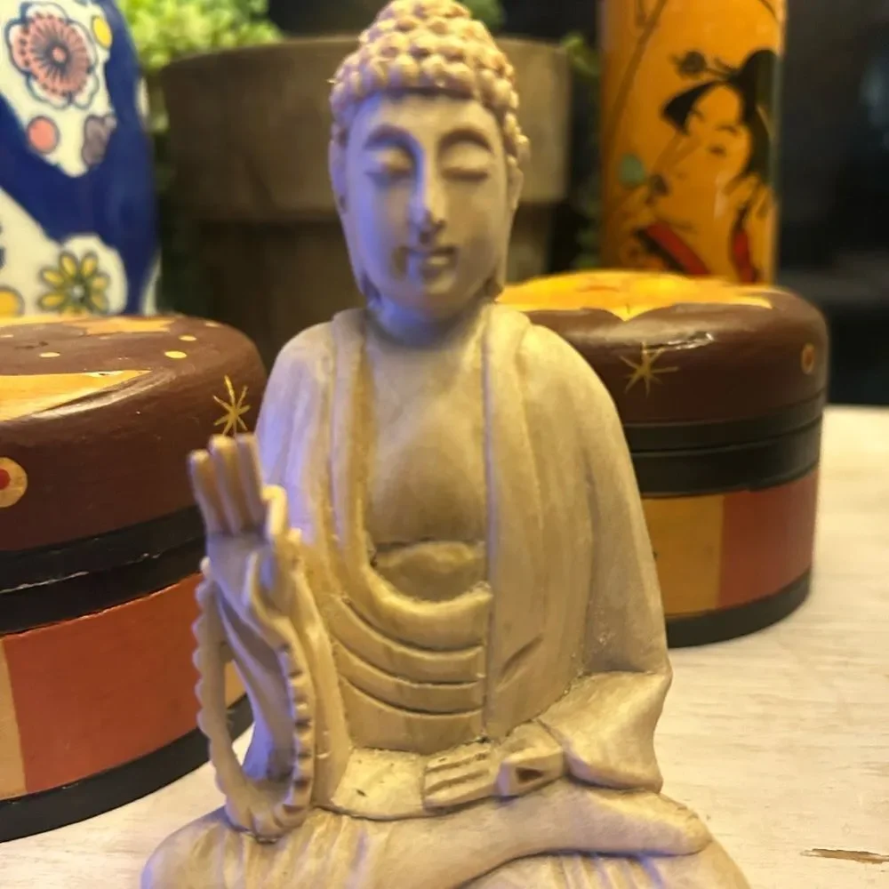 Serene Handcrafted Wooden Cream Buddha Sculpture Indonesia - Picture 7 of 11